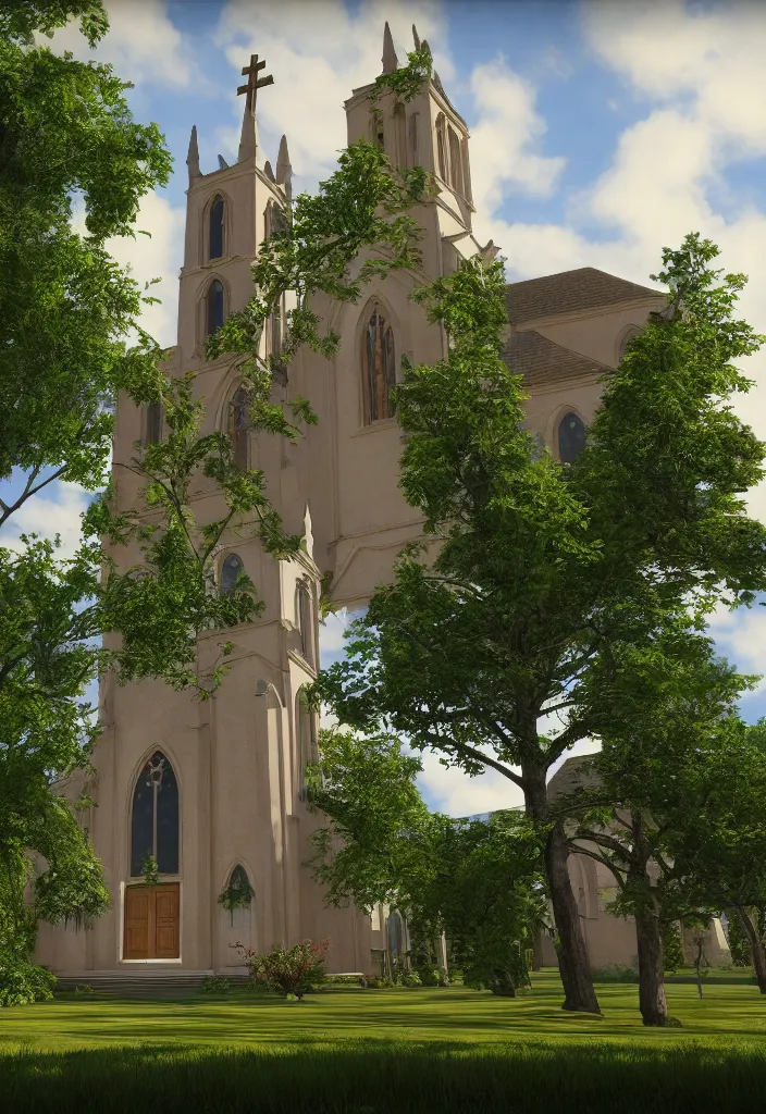 Image similar to a church filled with lots of plants and flowers, a flemish baroque by thomas cole, unsplash, baroque, sanctuary, rendered in unreal engine, unreal engine