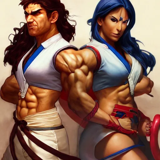 Image similar to ron desantis versus nikki fried, as street fighter characters, cg animation, capcom, realistic, character select portrait, by artgerm, greg rutkowski, alphonse mucha, 3 d