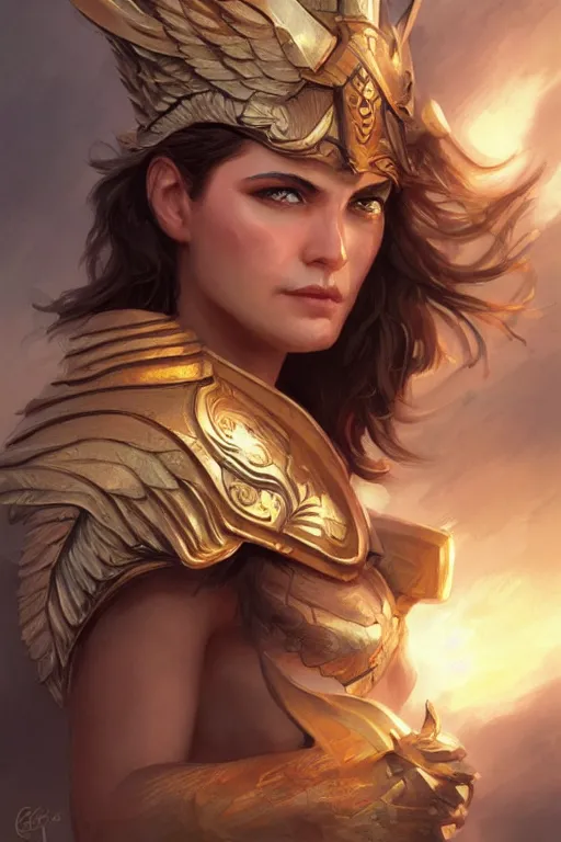 Image similar to amazon valkyrie athena, d & d, fantasy, portrait, highly detailed, headshot, digital painting, trending on artstation, concept art, sharp focus, illustration, art by artgerm and greg rutkowski and magali villeneuve