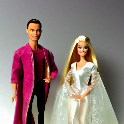 Prompt: barbie and ken as galadriel and elrond