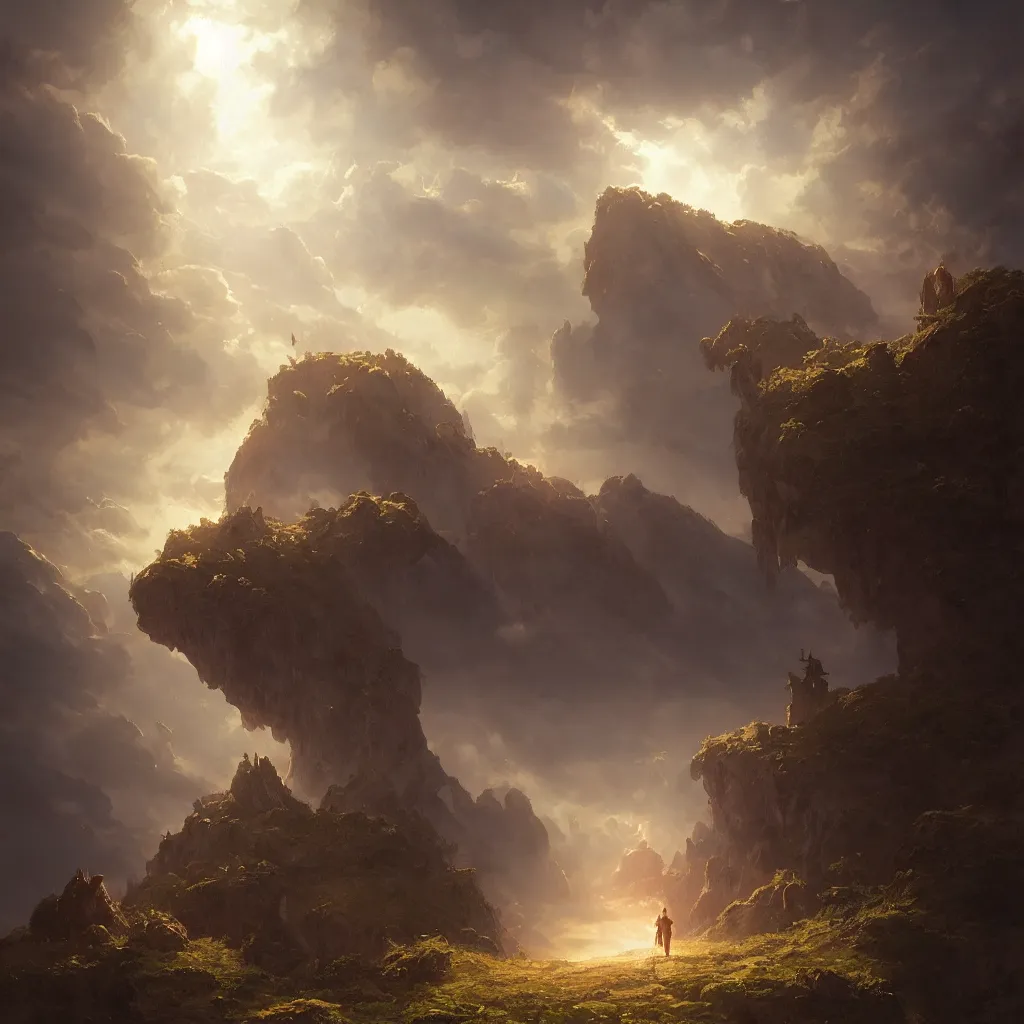 Prompt: ta ha, volumetric lighting, highly detailed, by greg rutkowski, god looking at me, lofty heavens