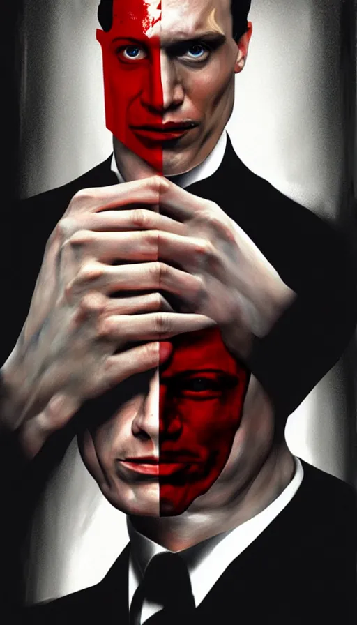 Prompt: american psycho, painting by emanuele dascanio and robin eley