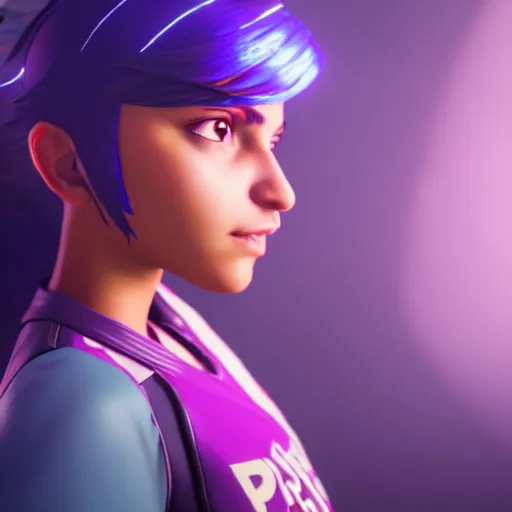 Image similar to a young girl with the appearance of pharah from overwatch, design, octane render, 4 k, ingame shot