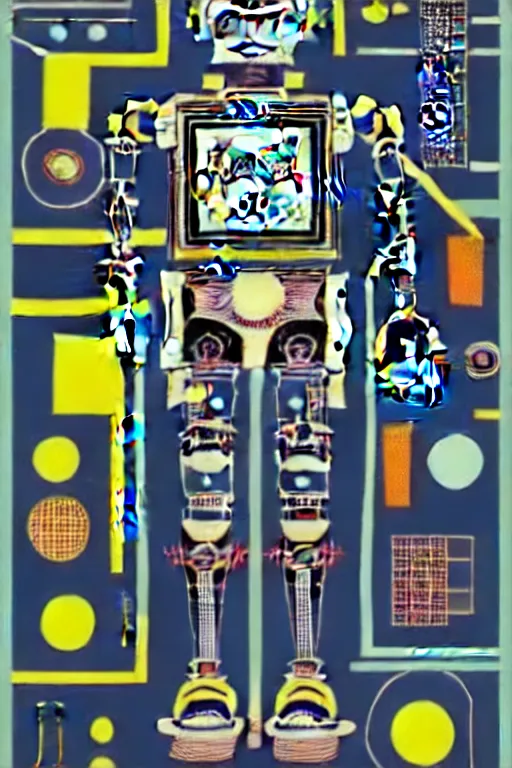 Image similar to a diagram of a robot body with various parts, cyberpunk art by eduardo paolozzi, behance contest winner, computer art, greeble, steampunk, poster art, james turrell, robert rauschenberg, andy warhol, pop art, czechoslovakia, surrealism, milton glaser, graphic design