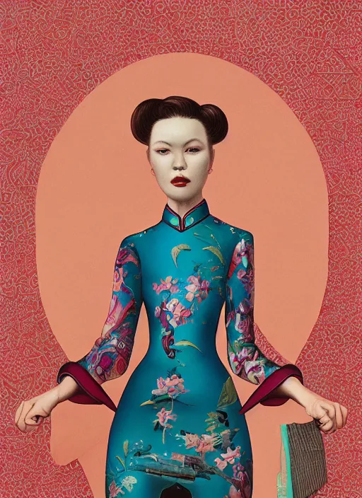 Image similar to cheongsam : : by martine johanna and simon stalenhag and chie yoshii and casey weldon and wlop : : ornate, dynamic, particulate, rich colors, intricate, elegant, highly detailed, centered, artstation, smooth, sharp focus, octane render, 3 d