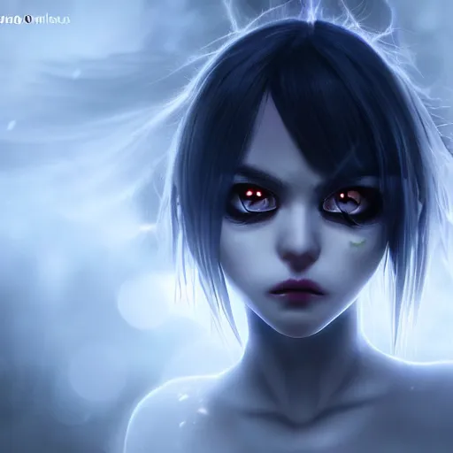 Prompt: photorealistic full shot portrait of angry darkness anime girl, electric aura, beautifull eyes, inspired by tim burton, detailed, unreal engine 4 k, volumetric light, fog