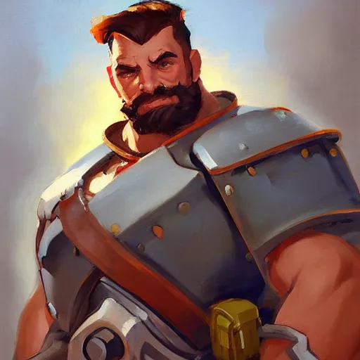 Prompt: greg manchess portrait painting of man - at - arms as overwatch character, medium shot, asymmetrical, profile picture, organic painting, sunny day, matte painting, bold shapes, hard edges, street art, trending on artstation, by huang guangjian and gil elvgren and sachin teng