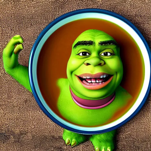 Image similar to shrek as soup