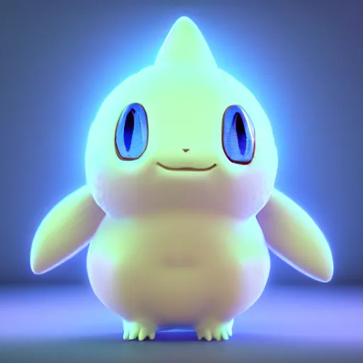 Prompt: nymph render of a very cute 3d togepi pokemon, adorable eyes, cute smile, full round face, neon lights in background, serene bedroom setting, medium shot, mid-shot, highly detailed, trending on Artstation, Unreal Engine 4k