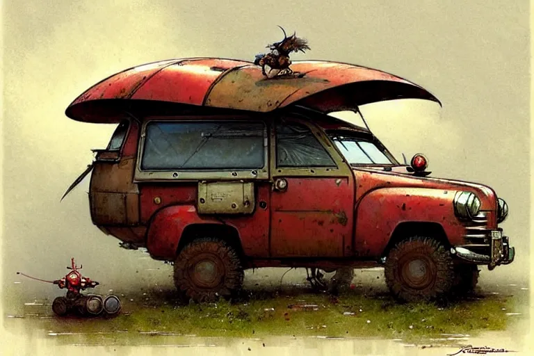 Prompt: adventurer ( ( ( ( ( 1 9 5 0 s retro future robot android mouse wagon rv offroad. muted colors. ) ) ) ) ) by jean baptiste monge!!!!!!!!!!!!!!!!!!!!!!!!! chrome red