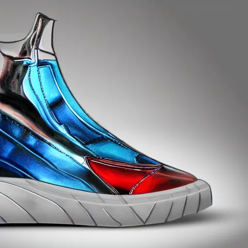 Prompt: dinosaurus futuristic balenciaga and vetements sneakers on gradient background, ultra rendered extreme realism and detail, 8 k, highly detailed, realistic, completely framed, pbr, hyper realistic, photorealistic, sharp focus,