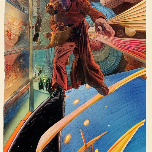 Image similar to jean giraud and moebius and don lawrence and alex ross and john romita jr, gouache and wash paints, smooth focus, sharp details, detailed details, bokeh, 4 k, fine 5 k details, fine details, fine intricate, fine facial proportionate, fine body proportionate / life as hopeless