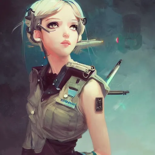 Image similar to portrait of a girly girl miku hatsune, epic, tragic, military art, fantasy, dieselpunk, hd shot, digital portrait, beautiful, artstation, comic style, by artgerm, guy denning, jakub rozalski, magali villeneuve and charlie bowater