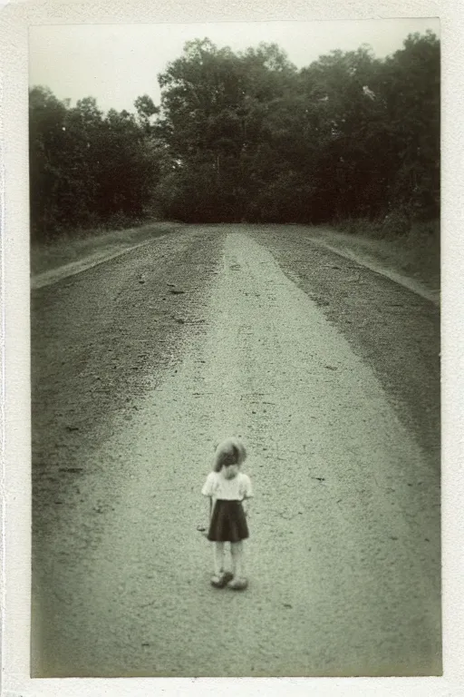 Prompt: photo polaroid of a sad and lonely child stands in the middle of a road, by the roadside many tents of field hospitals, pandemic, covid,loneliness, black and white ,photorealistic, 35mm film,