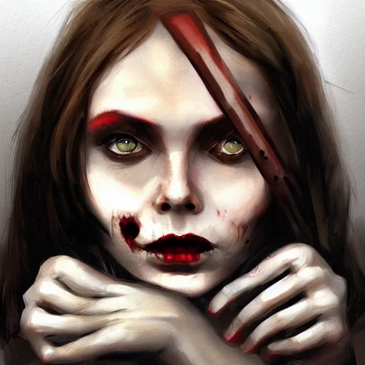 Image similar to Female death. Holding a head. kodachrome, high contrast, highly detailed, sharp focus, digital painting, concept art, illustration, trending on artstation