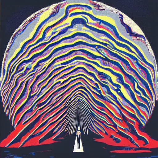 Prompt: You\'ve been dreamin\' Come with me I\'ll help you wake up, radiohead album art cover, by Stanley Donwood