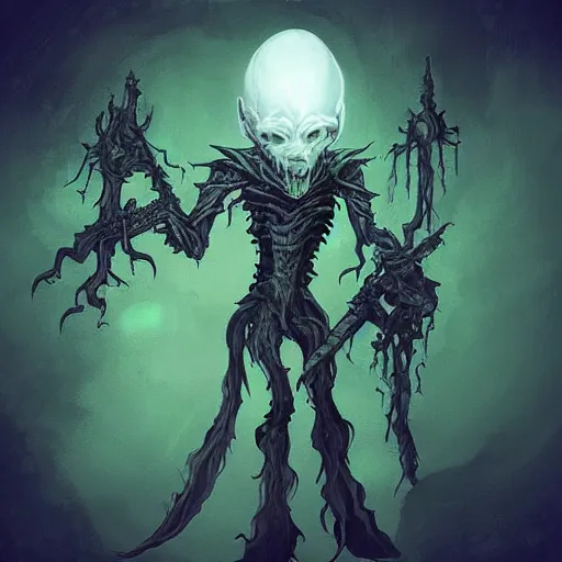 Image similar to “ a skinwalker that looks like vecna from d & d, horror, scifi fantasy, epic, highly detailed, hq, trending on artstation ”