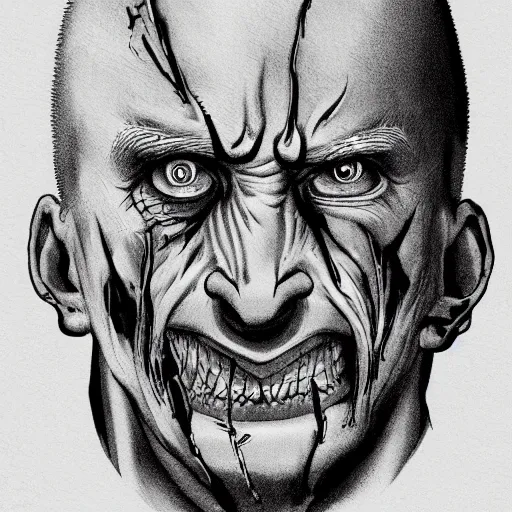 Image similar to psychopath face, full detailed, criminal, angry face