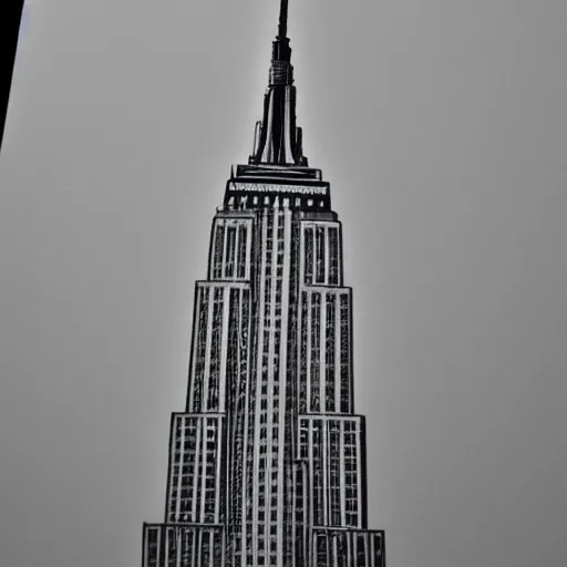 Image similar to pencil sketch of the empire state building, grey scale, detailed, intricate, visible pencil strokes, on paper background, 4 k