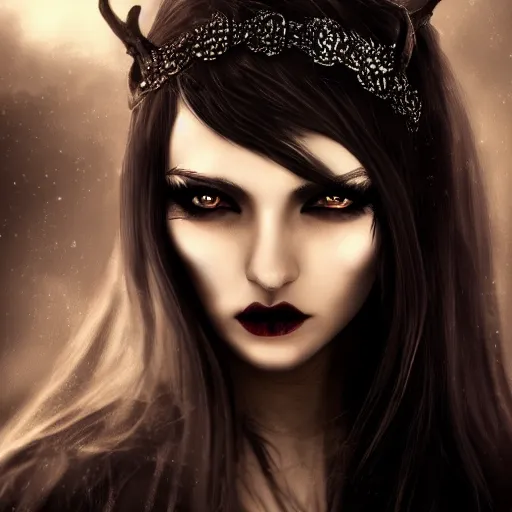 Image similar to beautiful dark witch portrait cinematic, realistic, detailed