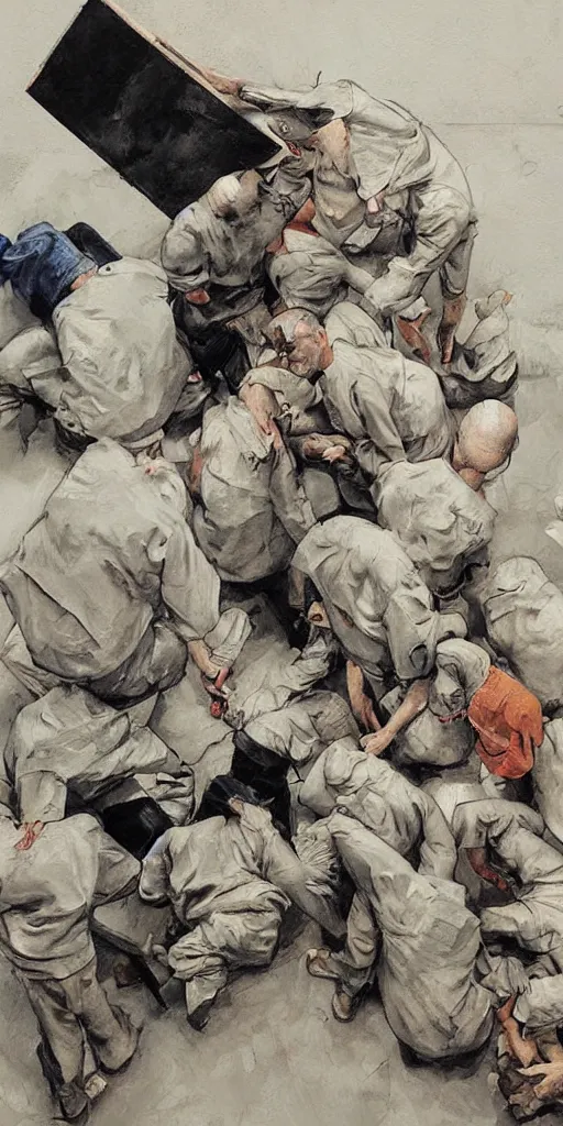 Prompt: oil painting scene from prison by kim jung gi
