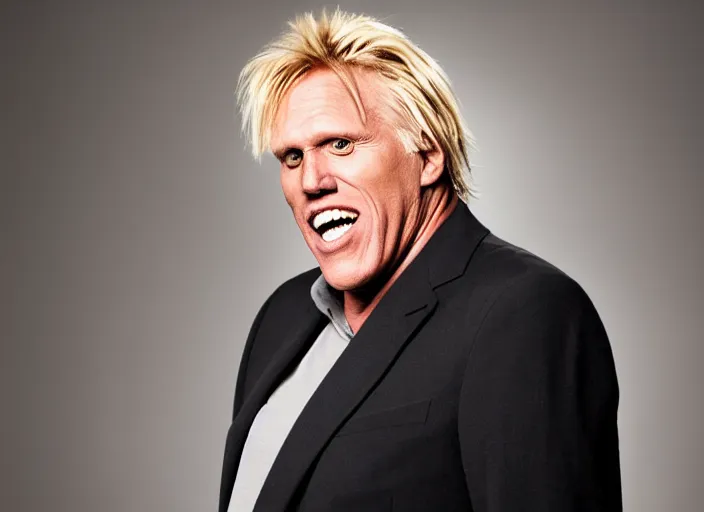 Image similar to studio portrait photo still of gary busey!!!!!!!! at age 5 3 years old 5 3 years of age!!!!!!! screaming at a desktop computer, 8 k, 8 5 mm f 1. 8, studio lighting, rim light, right side key light