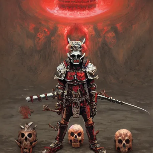 Image similar to anthropomorphic shiba inu, red metal skullknight armor, standing, cementary of skulls, fantasy 3 d render, masterpiece, red aura, by donato giancola and greg rutkowski and wayne barlow and zdzisław beksinski, realistic face