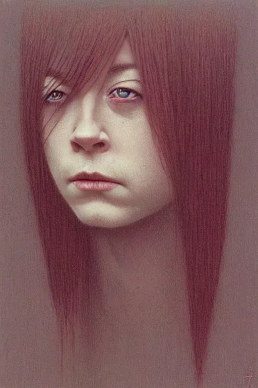 Image similar to female who looks like alyson hannigan by beksinski