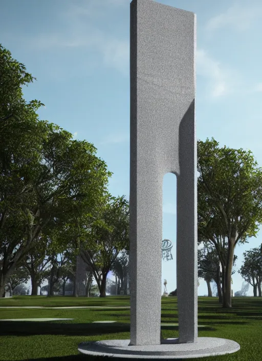 Prompt: highly detailed realistic architecture 3 d render of a futurisctic stele made from atoms standing in a city park, archdaily, made in unreal engine 4 octane render