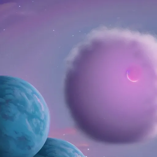 Image similar to cotton candy planet invaded by humans, 8k