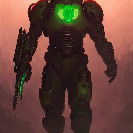 Image similar to doom guy, bright art masterpiece artstation. 8 k, sharp high quality artwork in style of greg rutkowski, concept art by tooth wu, blizzard warcraft artwork