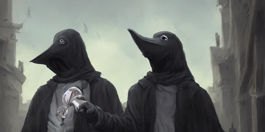 Image similar to a painting of a cute plague doctor trending on artstation in the style of greg rutkowski