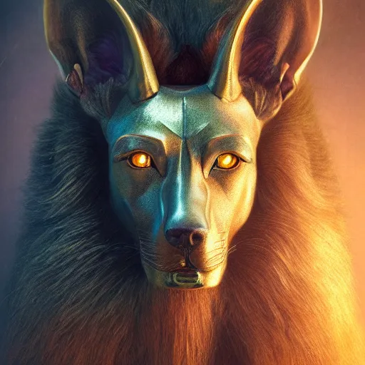 Image similar to portrait of anubis, intricate artwork, concept art, octane render, deviantart, cinematic, key art, hyperrealism, iridescent accents, portrait photograph, nikon 3 5 mm, photograph by greg rutkowski