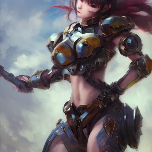 Image similar to muscular armored anime girl by daniel gerhartz, trending on art station