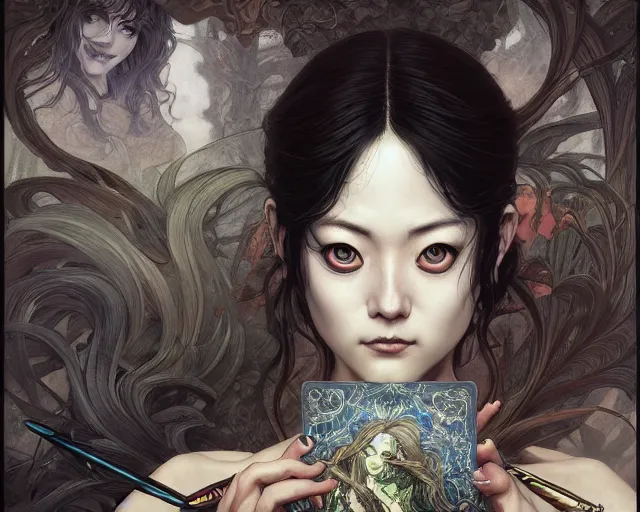 Image similar to photography of junji ito, deep focus, d & d, fantasy, intricate, elegant, highly detailed, digital painting, artstation, concept art, matte, sharp focus, illustration, hearthstone, art by artgerm and greg rutkowski and alphonse mucha