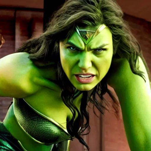 Image similar to still of gal gadot as female hulk in the remake of the incredible hulk (2035),