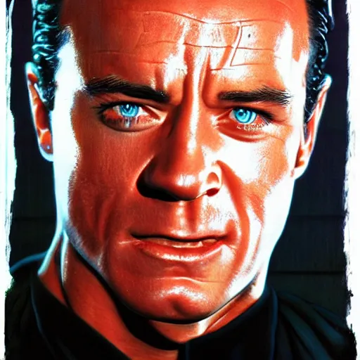 Prompt: a game art portrait, Gene Kelly as the terminator, by Steve Argyle, hyperrealism