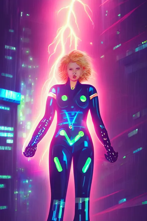 Image similar to portrait futuristic superhero power Girl with thunder and fire sparkles and lazer, in future cyberpunk tokyo heavy rainning rooftop , ssci-fi, fantasy, intricate, very very beautiful, elegant, human anatomy, human structure, neon light, highly detailed, digital painting, artstation, concept art, smooth, sharp focus, illustration, art by tian zi and WLOP and alphonse mucha