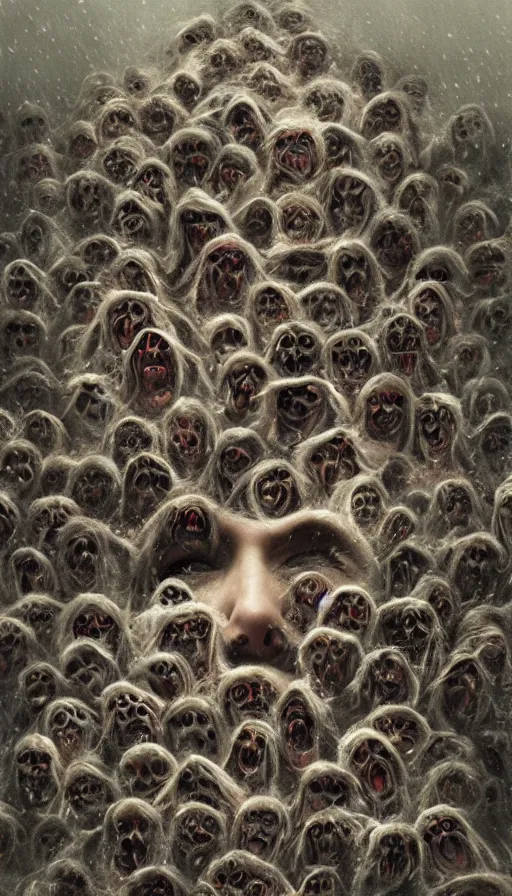 Image similar to a storm vortex made of many demonic eyes and teeth, by alyssa monks