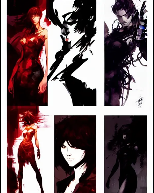 Prompt: style of yoji shinkawa, marc simonetti : : gorgeous mary elizabeth winstead : : evil sorceress, swirling black magic, black dress : : symmetrical face, symmetrical eyes : : full body pose : : gorgeous red hair : : cinematic lighting : :