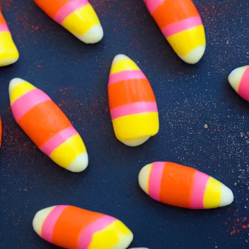 Prompt: swimming in candy corn