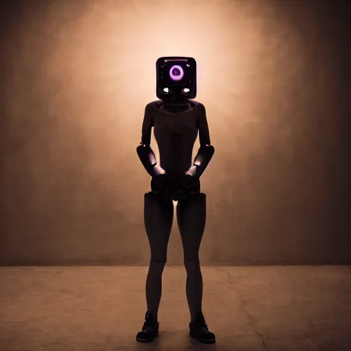 Prompt: beautiful Fine art photography of a solarpunk half robot half human girl with real human face, rectilinear lights over body, highly detailed, photorealism, studio lighting 8k