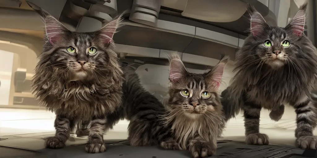 Image similar to a 3 d rendered movie still a robotic maine coon cat scanner. a cat scan. science fiction blockbuster movie from the future, imax 7 0 mm. the mandalorian ( american space western television series )