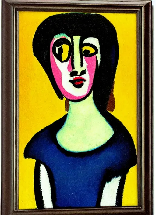 Image similar to a portrait of a pretty sewer punk young lady by alexej von jawlensky