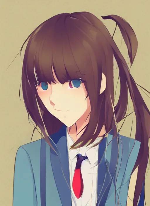 Image similar to a portrait of high school girl in the style of kyoto animation, makoto sinkai, Illustrator, in simple background, trending on pixiv