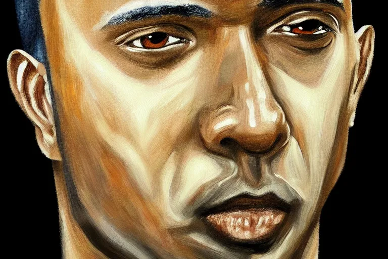 Image similar to frank the ai painter self portrait, detailed eyes, photorealistic