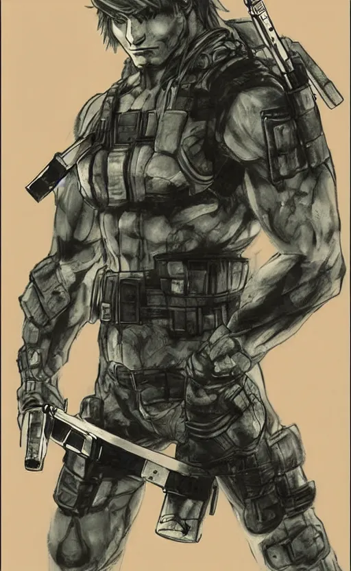 Prompt: solid snake by yoshitaka amano