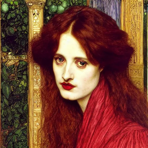 Image similar to a realistic detailed face portrait of Pre-Raphaelite Eva Green by Dante Gabriel Rossetti, by William Holman Hunt, by John Everett Millais, James Collinson, by Frederic George Stephens, pale, elegant,
