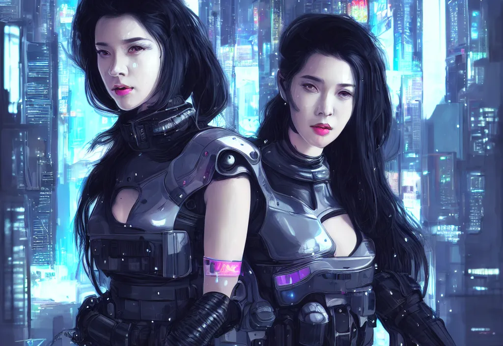 Image similar to portrait holy dark grey hair of futuristic police girl, black armored uniform, at cyberpunk reflected tokyo night, ssci - fi and fantasy, neon light, intricate and very very beautiful, highly detailed, digital painting, artstation, concept art, smooth and sharp focus, illustration, art by tian zi and wlop and alphonse mucha