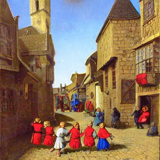 Image similar to “medieval childs playing in the town”